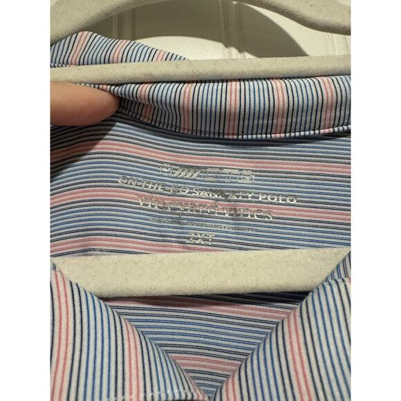 Vineyard Vines Striped On The Go Sankaty Polo Shirt Blue Pink Mens 2X Tall - Picture 3 of 5